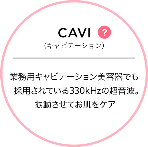 キャビテーション : 業務用キャビテーション美容器でも採用されている33kHzの超音波。振動させてお肌をケア