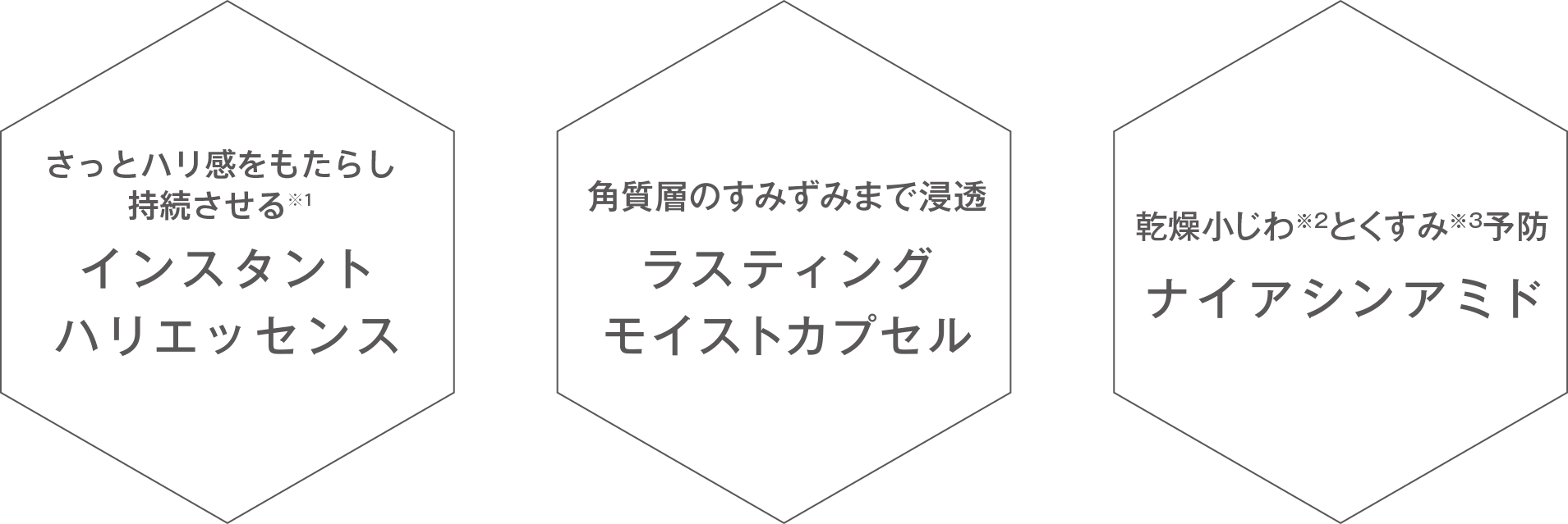 さっとハリ感をもたらし持続させる※1 インスタントハリエッセンス 角質層のすみずみまで浸透 ラスティングモイストカプセル 乾燥小じわ※2とくすみ※3予防 ナイアシンアミド